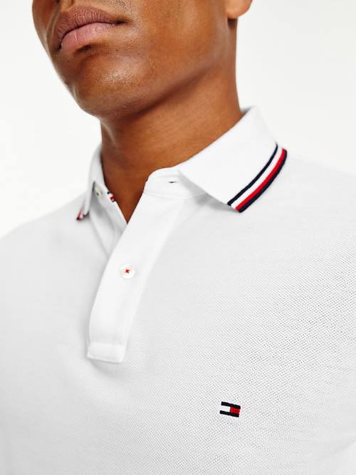 White Tommy Hilfiger Organic Cotton Slim Fit Men's Polo Shirts | TH049AOP