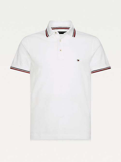 White Tommy Hilfiger Organic Cotton Slim Fit Men's Polo Shirts | TH049AOP