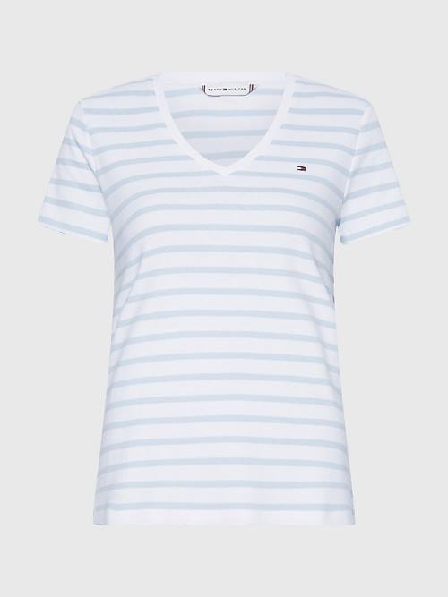 White Tommy Hilfiger Organic Cotton Slim Fit V-Neck Women's T Shirts | TH713CZE