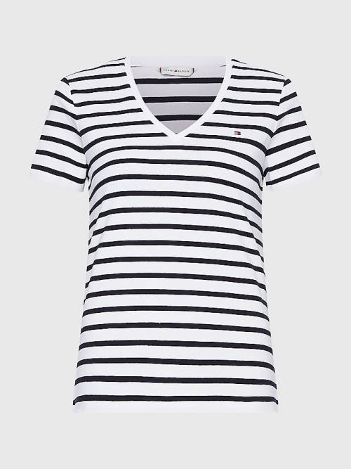 White Tommy Hilfiger Organic Cotton Slim Fit V-Neck Women's T Shirts | TH867CER