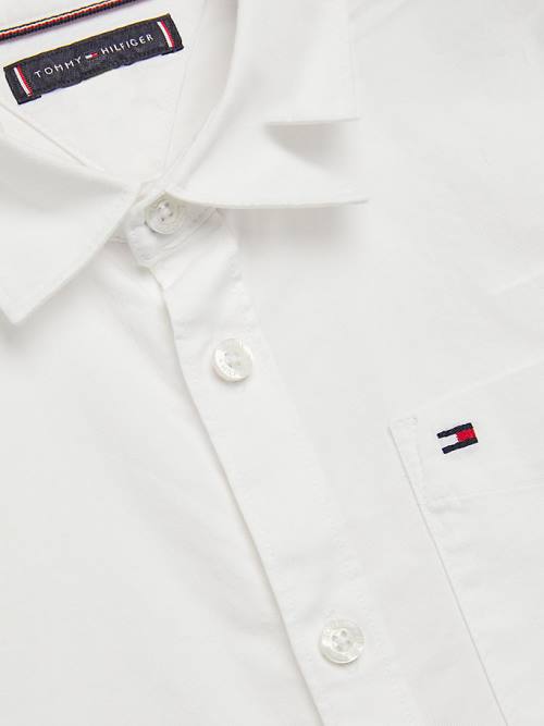 White Tommy Hilfiger Organic Cotton Stretch Twill Logo Boys' Shirts | TH145ABF