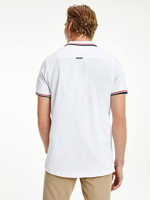 White Tommy Hilfiger Organic Cotton Tipped Slim Fit Men's Polo Shirts | TH968GKJ