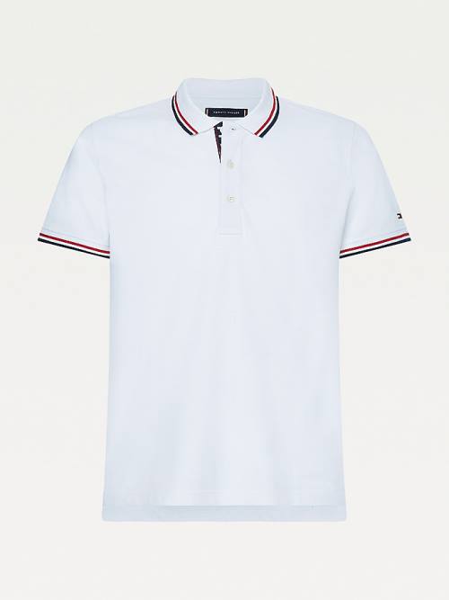 White Tommy Hilfiger Organic Cotton Tipped Slim Fit Men's Polo Shirts | TH968GKJ