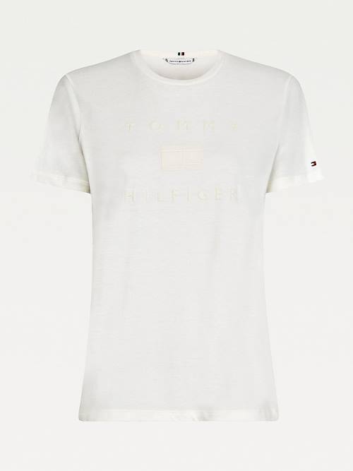 White Tommy Hilfiger Organic Cotton Tonal Logo Women's T Shirts | TH836XOS