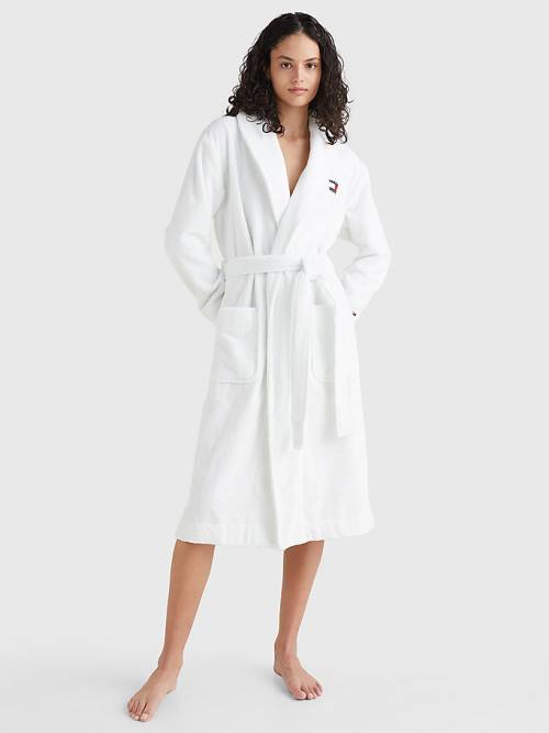 White Tommy Hilfiger Organic Cotton Towelling Robe Women's Pyjamas | TH348JWN