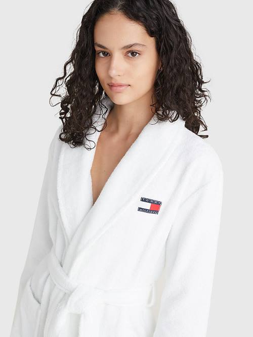 White Tommy Hilfiger Organic Cotton Towelling Robe Women's Pyjamas | TH348JWN