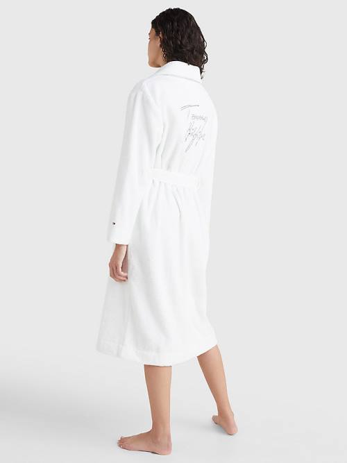 White Tommy Hilfiger Organic Cotton Towelling Robe Women's Pyjamas | TH348JWN