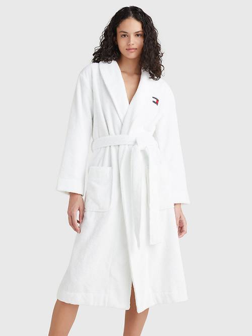 White Tommy Hilfiger Organic Cotton Towelling Robe Women\'s Pyjamas | TH348JWN