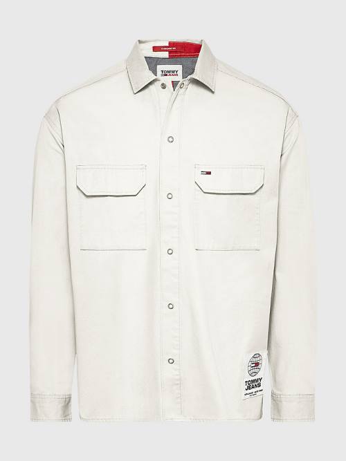 White Tommy Hilfiger Organic Cotton Twill Overshirt Men's Shirts | TH510KIH