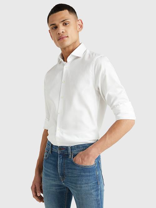 White Tommy Hilfiger Organic Cotton Twill Slim Fit Men's Shirts | TH761YNM