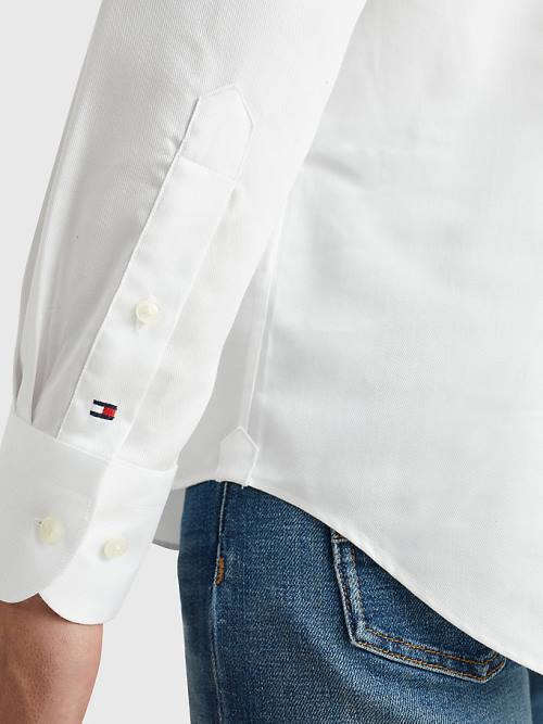 White Tommy Hilfiger Organic Cotton Twill Slim Fit Men's Shirts | TH761YNM