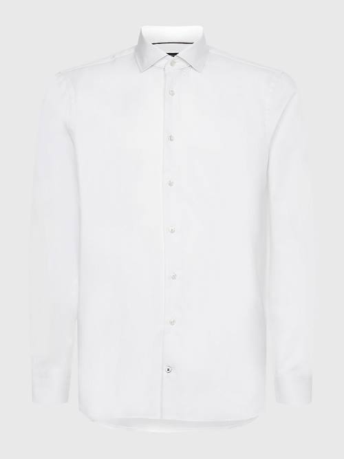 White Tommy Hilfiger Organic Cotton Twill Slim Fit Men\'s Shirts | TH761YNM