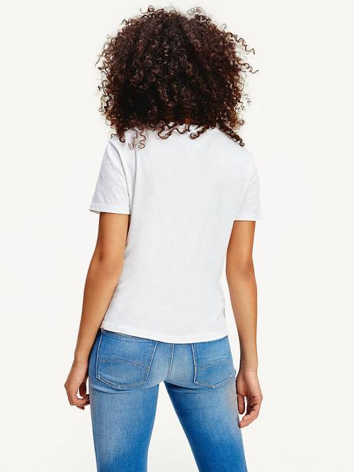 White Tommy Hilfiger Organic Cotton V-Neck Slim Fit Women's T Shirts | TH023CVR