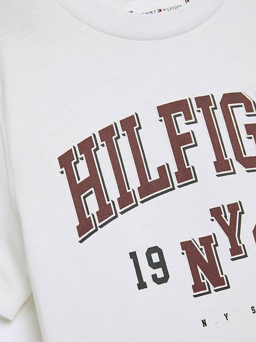 White Tommy Hilfiger Organic Cotton Varsity Print Boys' T Shirts | TH842PMX