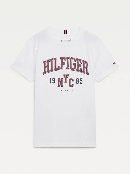 White Tommy Hilfiger Organic Cotton Varsity Print Boys\' T Shirts | TH842PMX