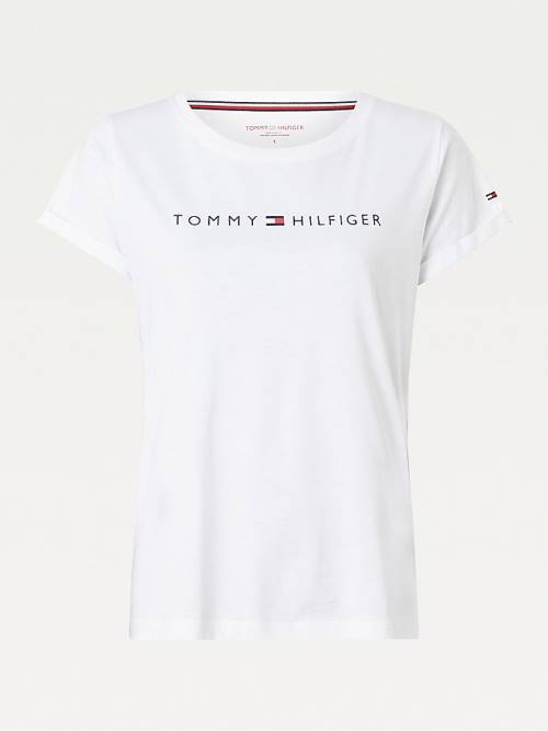 White Tommy Hilfiger Original Logo Turn-Back Cuff Women's T Shirts | TH013PDC