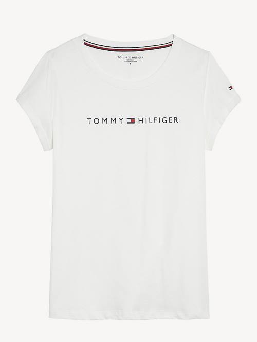 White Tommy Hilfiger Original Logo Turn-Back Cuff Women's T Shirts | TH013PDC