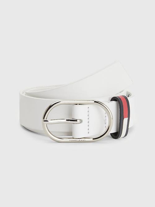 White Tommy Hilfiger Oval Buckle Signature Leather Women\'s Belts | TH750ARC