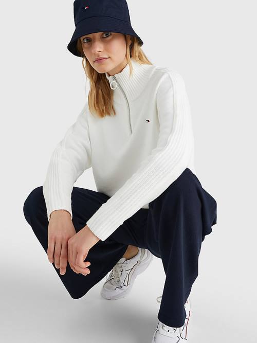 White Tommy Hilfiger Oversized Half-Zip High Neck Jumper Women's Sweaters | TH283ZLT