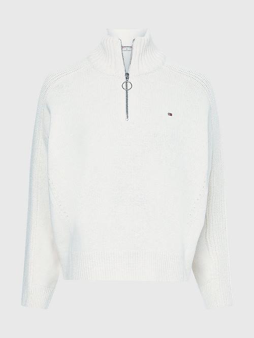 White Tommy Hilfiger Oversized Half-Zip High Neck Jumper Women's Sweaters | TH283ZLT