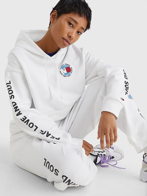 White Tommy Hilfiger Oversized Peace Logo Women's Hoodie | TH863QAU