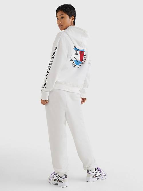 White Tommy Hilfiger Oversized Peace Logo Women's Hoodie | TH863QAU