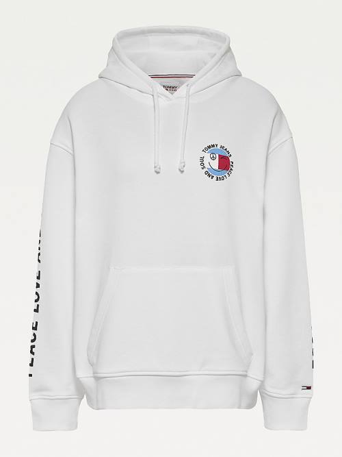 White Tommy Hilfiger Oversized Peace Logo Women's Hoodie | TH863QAU