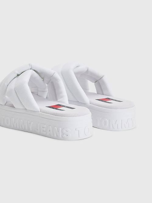 White Tommy Hilfiger Padded Strap Flatform Women's Sandals | TH824MQY