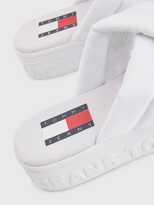 White Tommy Hilfiger Padded Strap Flatform Women's Sandals | TH824MQY