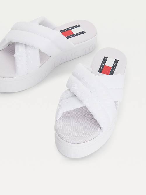 White Tommy Hilfiger Padded Strap Flatform Women's Sandals | TH824MQY