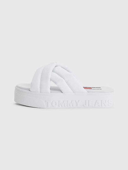 White Tommy Hilfiger Padded Strap Flatform Women's Sandals | TH824MQY