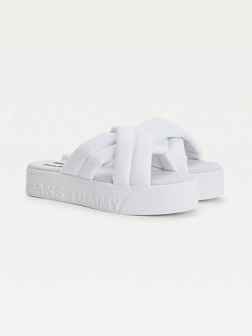 White Tommy Hilfiger Padded Strap Flatform Women\'s Sandals | TH824MQY