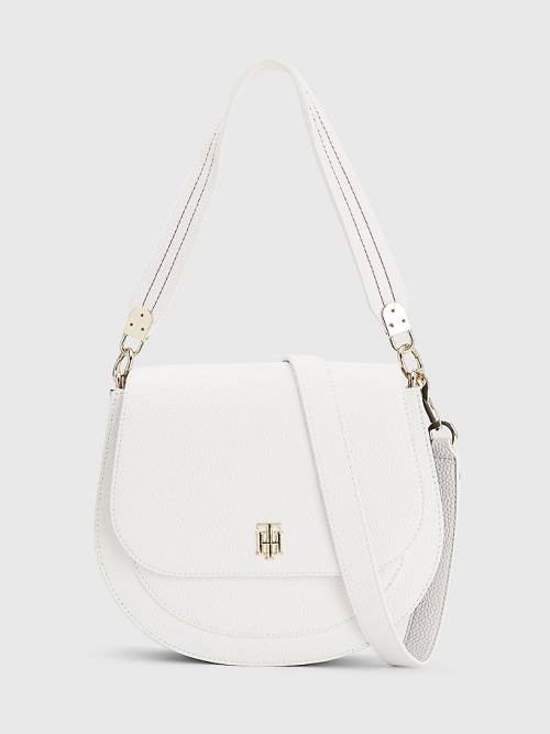 White Tommy Hilfiger Pebble Grain Saddle Women\'s Bags | TH236RDG