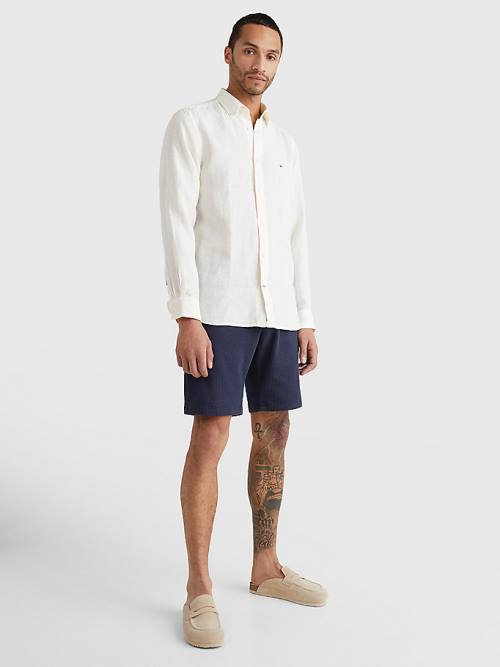 White Tommy Hilfiger Pigment Dyed Regular Fit Linen Men's Shirts | TH974ECD