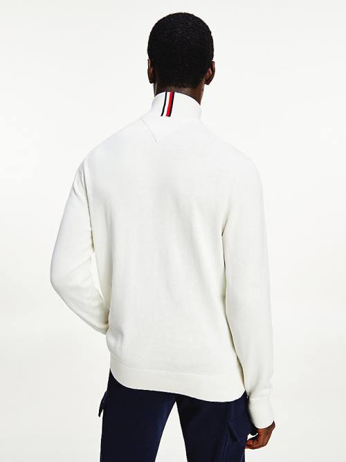 White Tommy Hilfiger Pima Cotton Cashmere Half Zip Jumper Men's Sweaters | TH847ZWQ