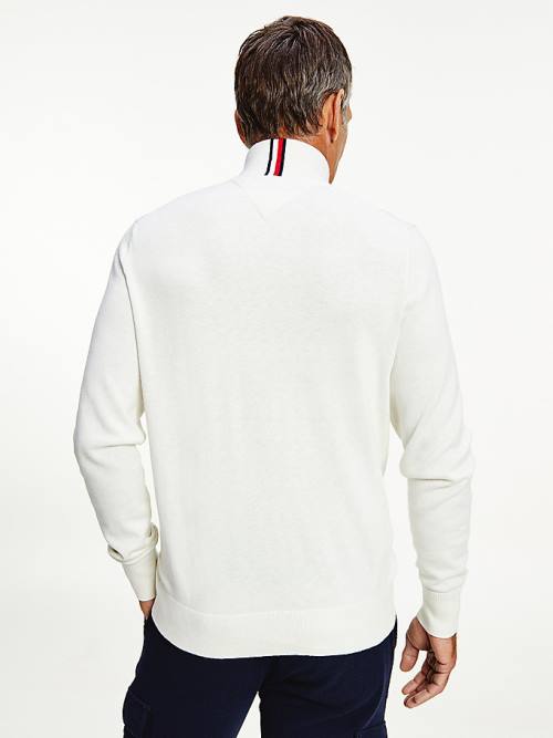 White Tommy Hilfiger Pima Cotton Cashmere Half Zip Jumper Men's Sweaters | TH847ZWQ