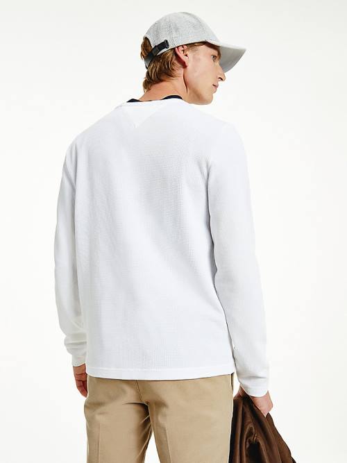 White Tommy Hilfiger Pique Waffle Knit Long Sleeve Men's T Shirts | TH061UYN