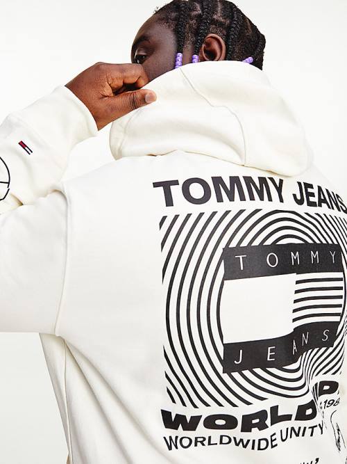 White Tommy Hilfiger Plus Recycled Unity Back Graphic Men's Hoodie | TH807FBU