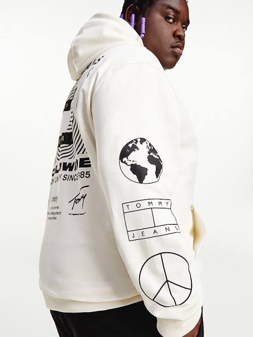 White Tommy Hilfiger Plus Recycled Unity Back Graphic Men's Hoodie | TH807FBU