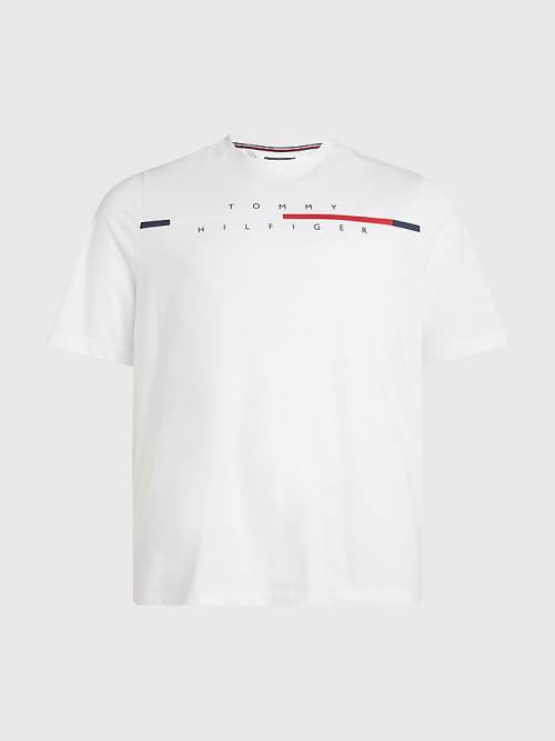 White Tommy Hilfiger Plus Signature Split Logo Men\'s T Shirts | TH496HNY