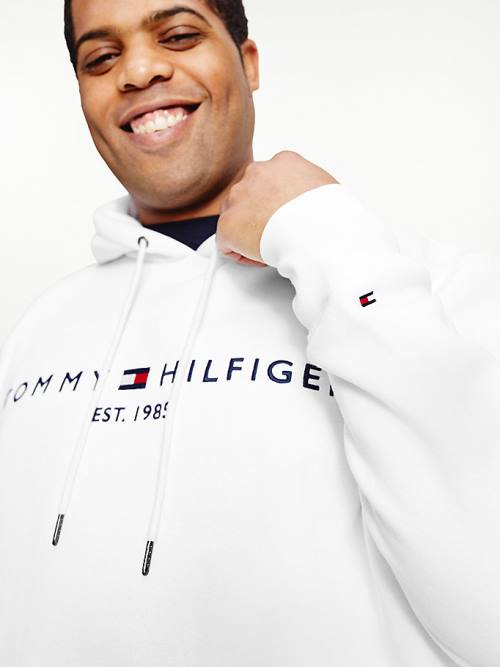 White Tommy Hilfiger Plus Tommy Logo Flex Fleece Men's Hoodie | TH590YWX