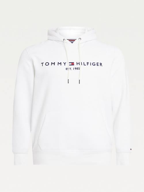 White Tommy Hilfiger Plus Tommy Logo Flex Fleece Men's Hoodie | TH590YWX