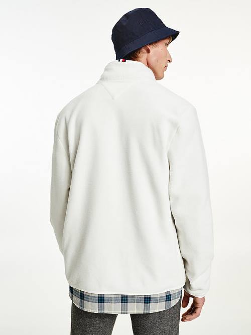 White Tommy Hilfiger Polar Fleece Zip-Thru Sweatshirt Men's Hoodie | TH109XGW