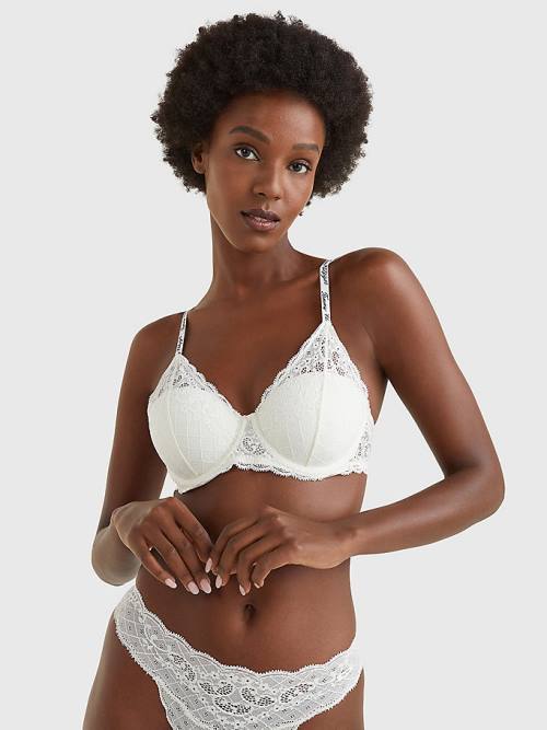 White Tommy Hilfiger Prairie Lace Half Cup Triangle Bra Women's Underwear | TH894FBY