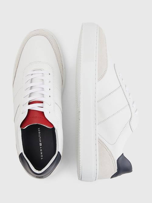 White Tommy Hilfiger Premium Leather Cupsole Men's Sneakers | TH391RFU