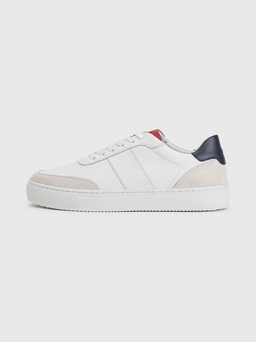 White Tommy Hilfiger Premium Leather Cupsole Men's Sneakers | TH391RFU