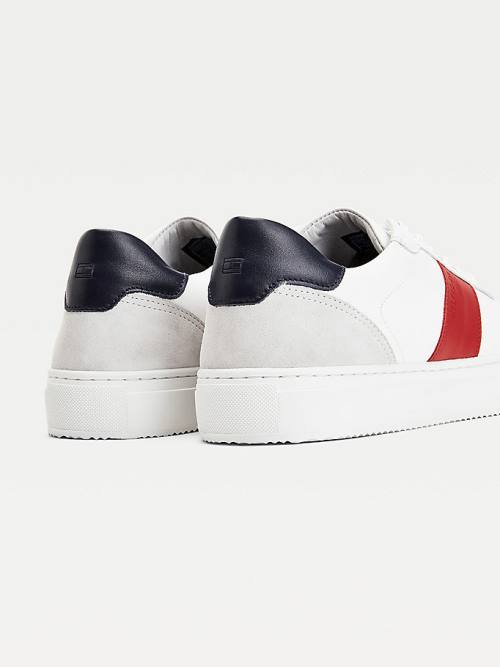 White Tommy Hilfiger Premium Leather Suede Cupsole Men's Sneakers | TH345XJV