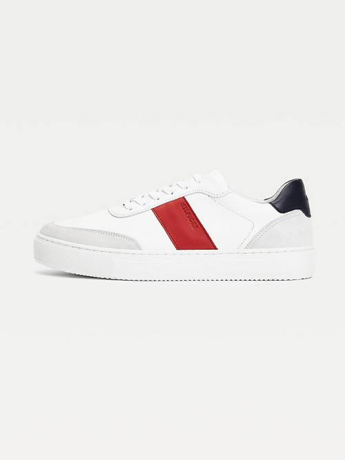 White Tommy Hilfiger Premium Leather Suede Cupsole Men's Sneakers | TH345XJV