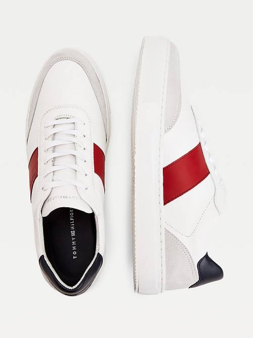 White Tommy Hilfiger Premium Leather Suede Cupsole Men's Sneakers | TH345XJV