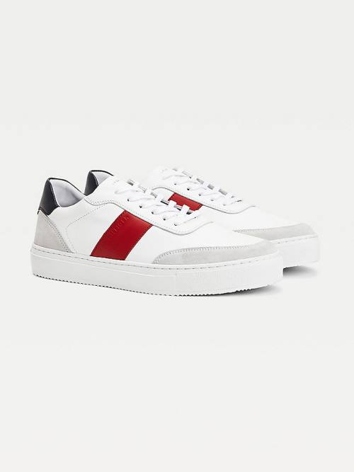 White Tommy Hilfiger Premium Leather Suede Cupsole Men\'s Sneakers | TH345XJV